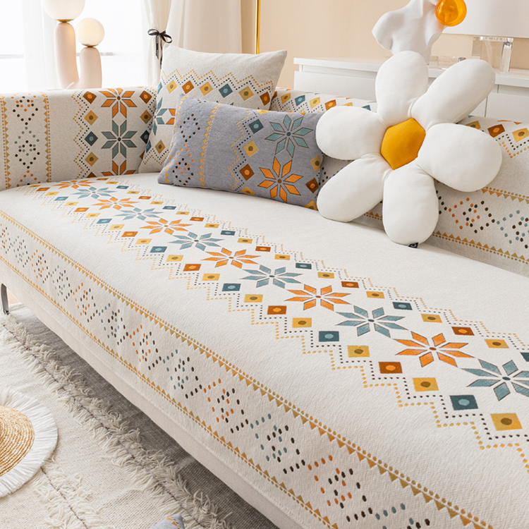 Penutup sofa chenille cetak bunga